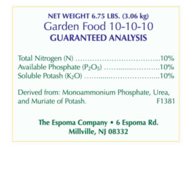 Espoma Garden Food Ingredients