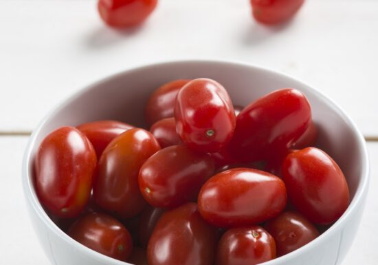 Bowl of red cherry tomatoes.