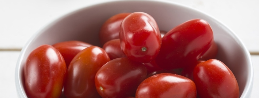 Bowl of red cherry tomatoes.