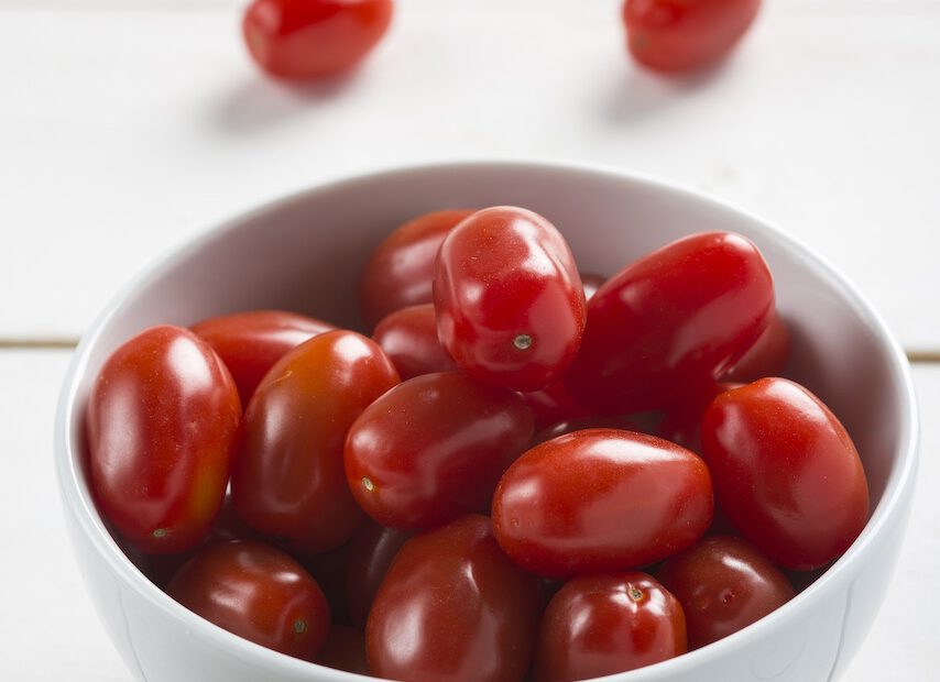 Bowl of red cherry tomatoes.