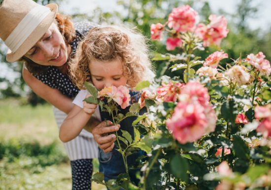 family in a garden
