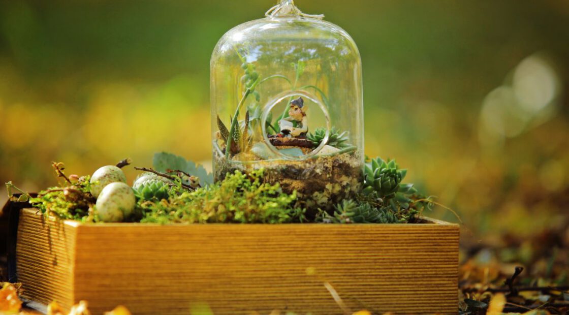 Diorama with Elf and plants