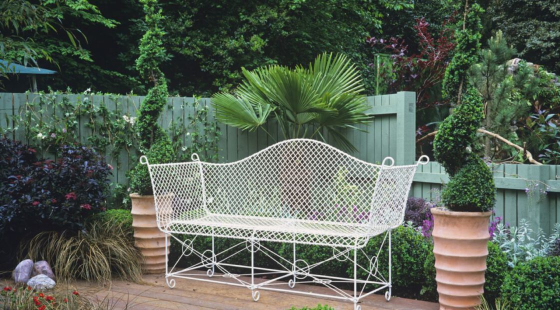 white bench, gardening, organic, plants