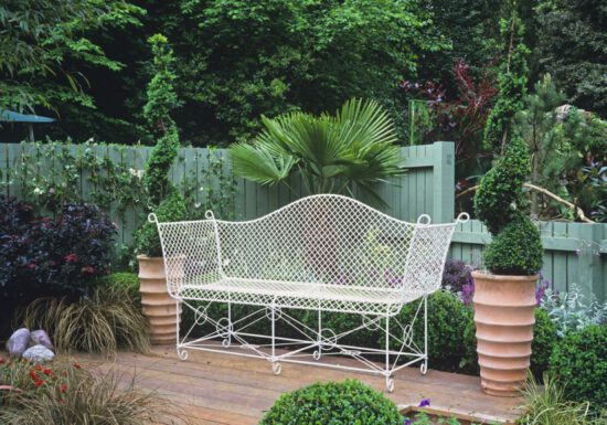 white bench, gardening, organic, plants