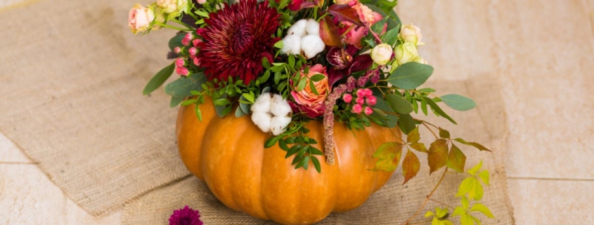 pumpkin planter, flowers