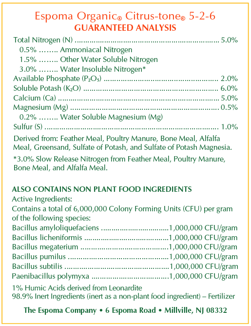 Espoma Citrus-Tone Organic Citrus & Avocado Food Ingredients
