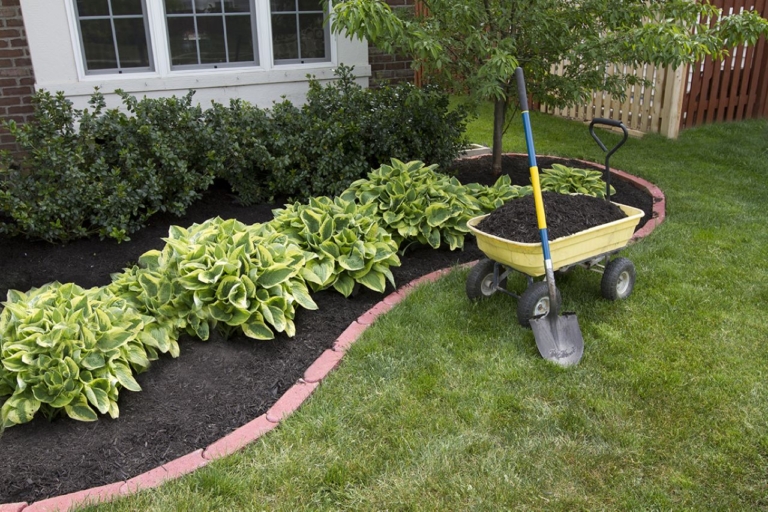 mulch, mulching, organic, wheelbarrow