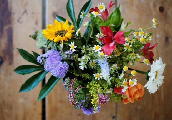 Floral arrangement viewed from above