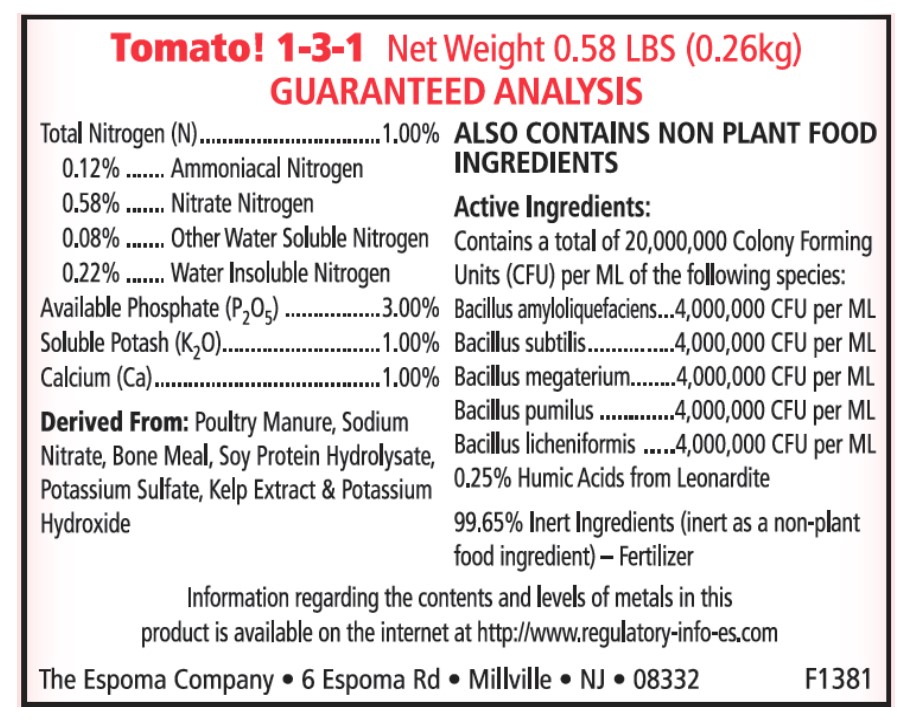 Espoma Tomato! Tomato & Vegetable Food Ingredients