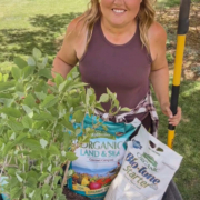Skye Hamilton getting ready to plant hydrangeas.