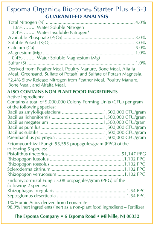 Espoma Organic Bio-tone Starter Analysis