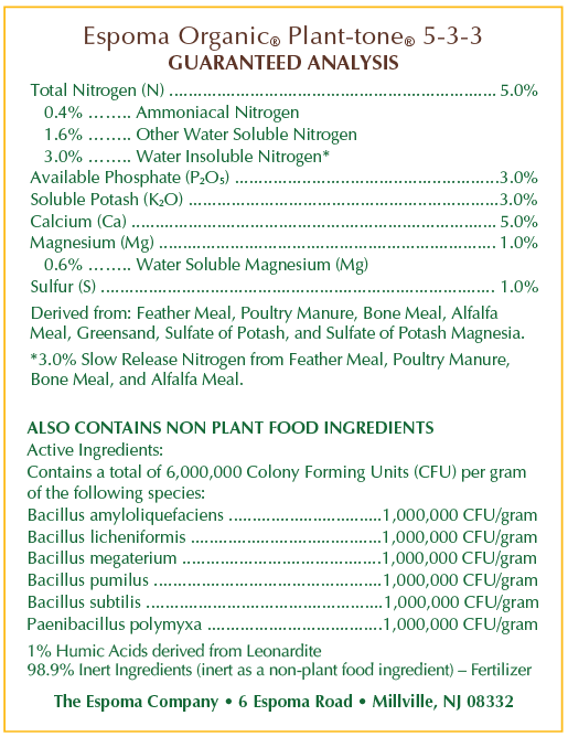 Espoma Organic Plant-tone fertilizer analysis