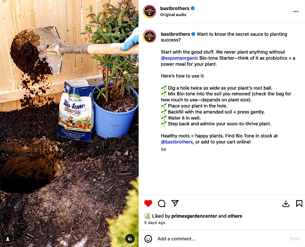 Bast Brothers Garden Center social media post 
