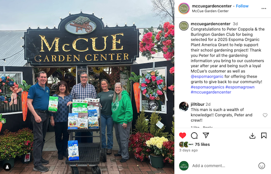 McCue Garden Center group photo for Espoma grant
