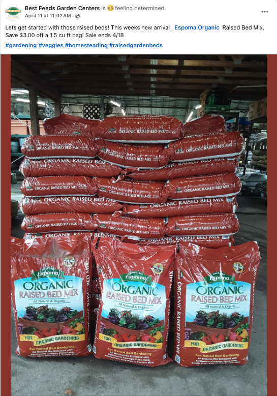 Best Feeds Garden Centers - social post with Raised bed mix