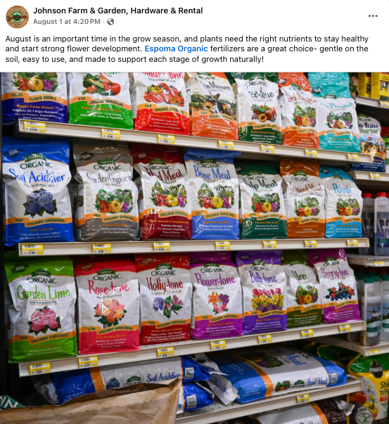 Shelf of Espoma Organic tone fertilizers